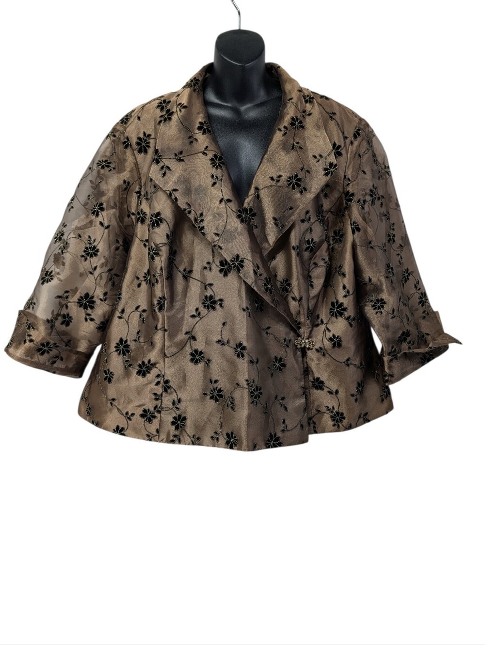 R&M Richards Gold Floral Sheer Evening Jacket Shrug Rhinestone Clasp Plus 24W